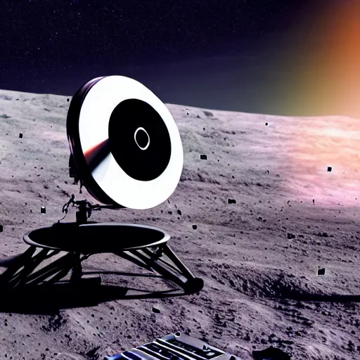 Image similar to a realistic matte painting of a dj with turntable play music on the moon, detailed, 8 k,