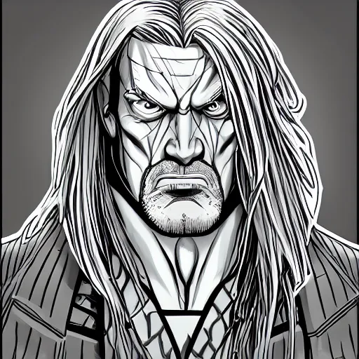 Image similar to Head-to-shoulder shot of a Triple H vinyl figure as a villain, Disney, Triple H, wrestling, WWE, Disney style, 2d, Disney 2d animation, digital 2D animation, traditional animation, Disney style, Disney animation, Deviantart, very coherent symmetrical artwork, artstation, villain, brightly colored