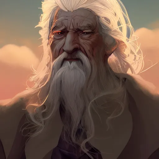 Image similar to J.R.R. Tolkien as Gandalf, ambient lighting, 4k, anime key visual, lois van baarle, ilya kuvshinov, rossdraws, artstation