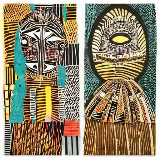 Image similar to Abstract expressionist paper cut collage detailed intricate patterns of African tribal mask