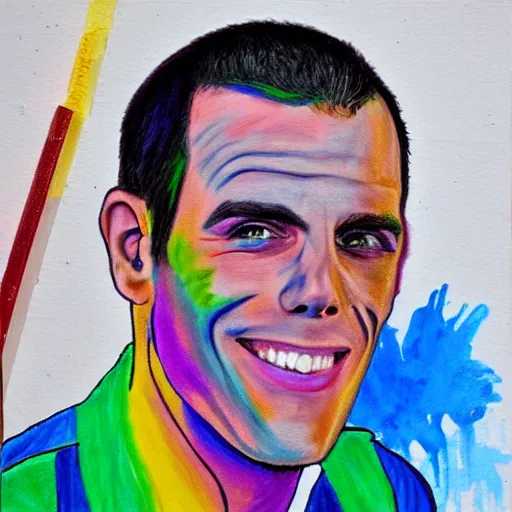 Prompt: painting of steve o with crayons