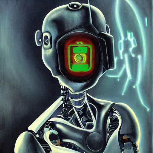 Prompt: half cyborg robot half human boy, surrealism painting art