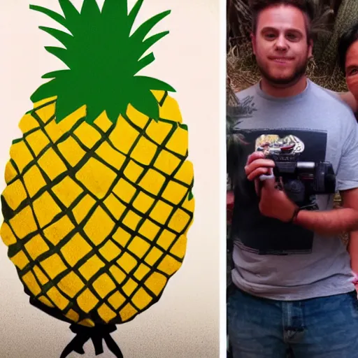 Prompt: DSLR photo of an mkultra pineapple next to a miniscule person by comparison