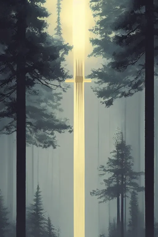 Prompt: Japanese Torii in the center of the picture , torii in a moutain with trees ,night , by Grzegorz Rutkowski, concept art