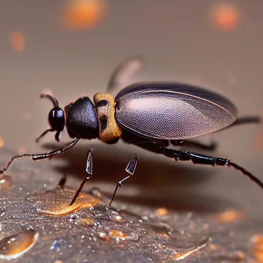 Prompt: centered insects made of clear water macro sharp focus