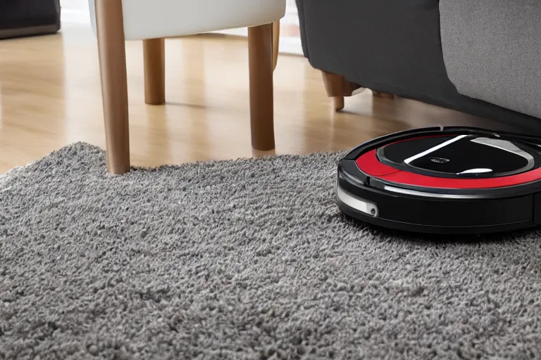 Image similar to a high detailed picture of a robot vacuum cleaner in a living room, 8k, very detailed, photo realistic