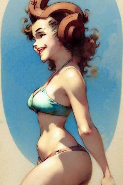 Image similar to (((((1950s adventure bikini girl character illustration. muted colors.))))) by Jean-Baptiste Monge !!!!!!!!!!!!!!!!!!!!!!!!!!!
