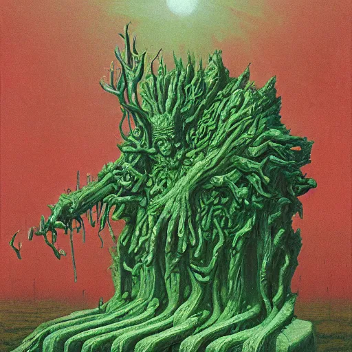 Prompt: Angry Green Man surrounded by blocks of Swiss cheese, dark fantasy, artstation, painted by Zdzisław Beksiński and Wayne Barlowe
