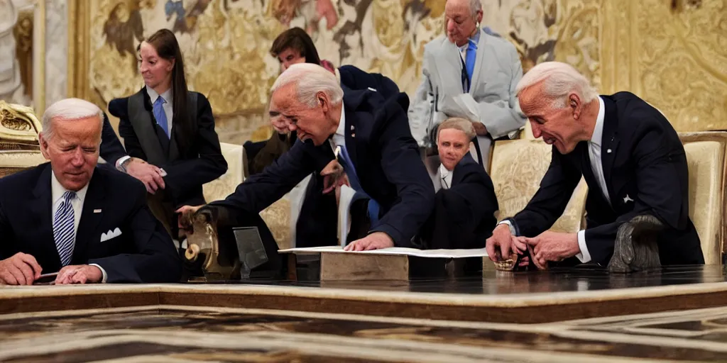 Image similar to Poopy pants joe Biden defecating in front of the pope in the Vatican award winning 35 millimeter photo by pete souza