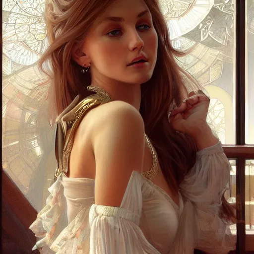 Image similar to ultra realistic illustration, a hot and beautiful blonde slavic woman in her 3 0's, intricate, elegant, highly detailed, digital painting, artstation, concept art, smooth, sharp focus, illustration, art by artgerm and greg rutkowski and alphonse mucha