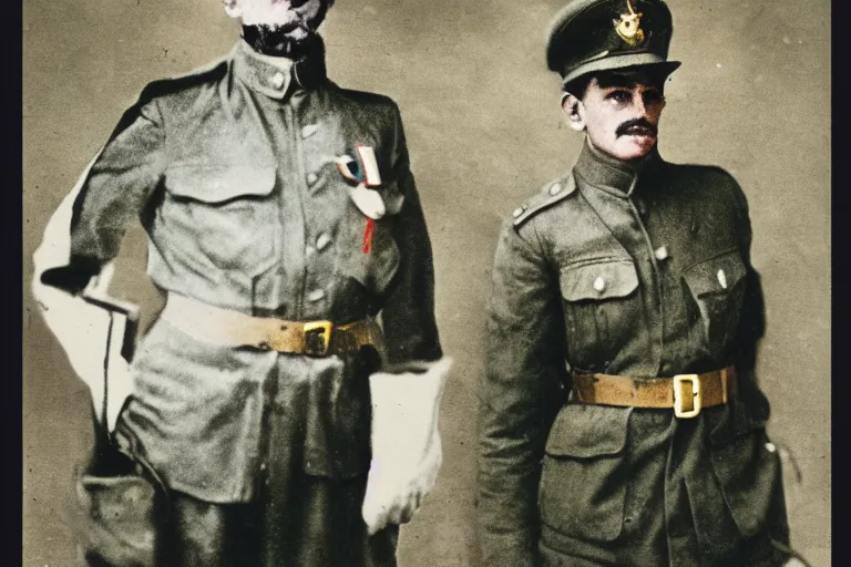 Image similar to Luigi as a world war I soldier, photograph, colorized, damaged