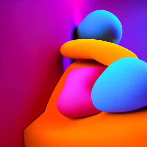 Image similar to : colorful abstract soft sculpture on the wall in modern architecture cinematic lighting, hyper - realistic, detailed, render by c 4 d octane, unreal engine, 8 k 3 d render