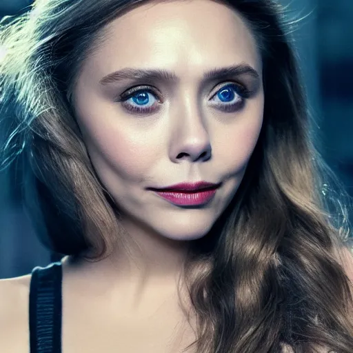 Prompt: elizabeth olsen, hands on her face posing for the camera, studio lighting, closeup!!!!!!, macro!!!!!!, 3 5 mm!!!!!! lens, comprehensive art, neon atmosphere!!!!!!, intricately detailed, indistinguishably unique, 4 k, 8 k, detailed facial features