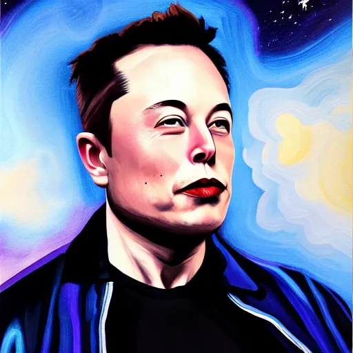 Image similar to elon musk's face against a space background, painting