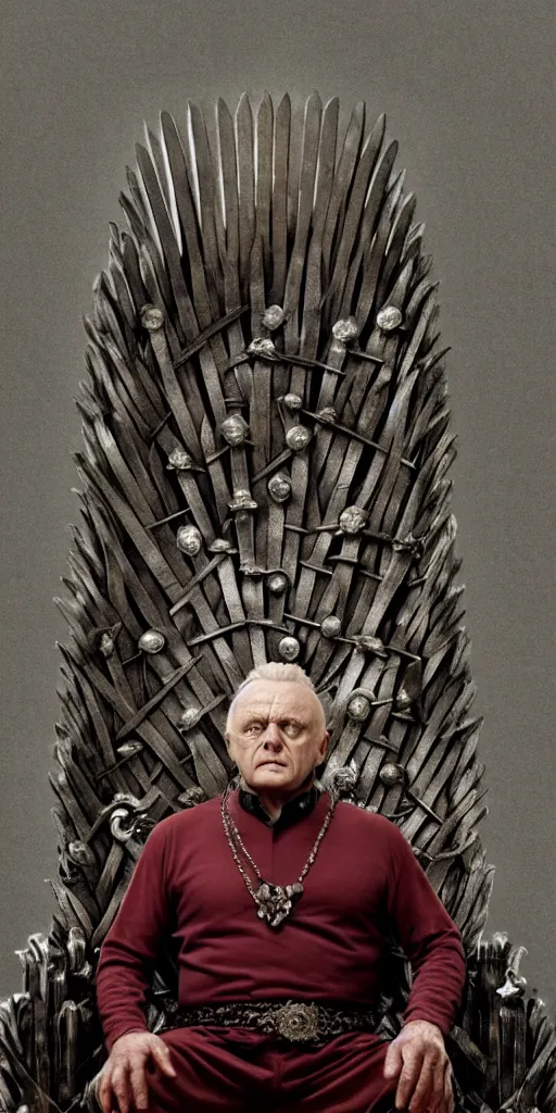 Image similar to anthony hopkins, majestic king on a throne, dungeons and dragons, fame of thrones masterpiece by edgar maxence and ross tran and michael whelan, gustav dore, 8 k, octane render