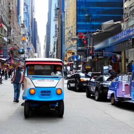 Image similar to a blue tuk tuk on manhattan