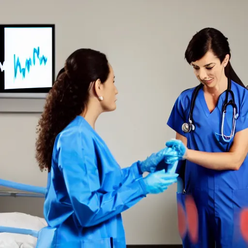 Image similar to a nurse notices a flatlining patient in asystole and rings the emergency bell