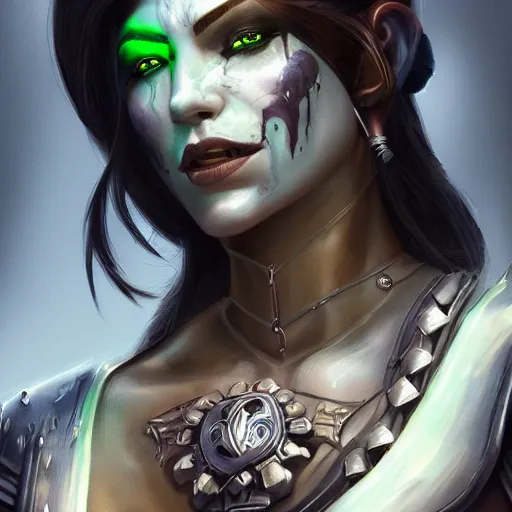 Prompt: Ultrarealistic illustration garona halforcen, warcraft, portrait, beautiful, cyberpunk, sci-fi fantasy,intricate,elegant,highly detailed, digital painting, artstation, concept art,