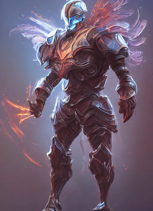 Image similar to a highly detailed illustration of futuristic cyber knight with flaming plume, rigid bulky armor, glowing line cracks in armor, dramatic standing pose, intricate, elegant, highly detailed, centered, digital painting, artstation, concept art, smooth, sharp focus, league of legends concept art, WLOP