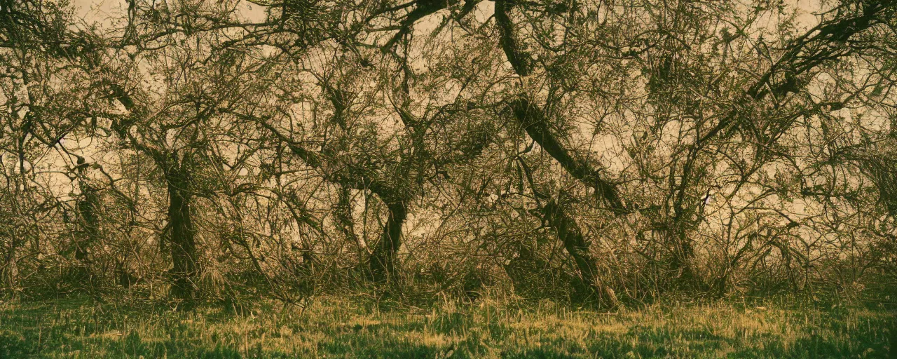 Image similar to wide shot of a meadow of spaghetti growing on trees, canon 5 0 mm, cinematic lighting, photography, retro, film, kodachrome