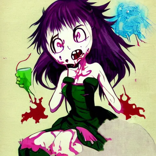 Prompt: cute zombie anime girl drawn by Don bluth