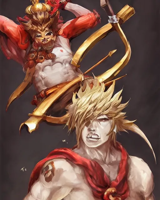 Image similar to portrait of sun wukong!! splash art!!! guilty gear strive! concept art!!! artbook!!! by stanley artgerm lau, wlop, rossdraws, james jean, andrei riabovitchev, marc simonetti, and sakimichan, pixiv, trending on artstation!! c 1 4. 6