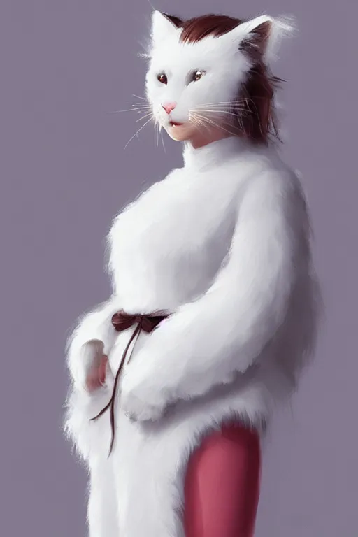Prompt: beautiful aesthetic full body digital illustration of a young woman wearing a furry white cat costume by wlop and Julia Razumova, realistic, photorealistic, hyperrealistic, unreal engine, octane, deviantArt, trending on artstation, artstation HQ