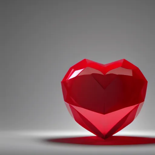 Prompt: a hyperrealistic low poly red heart made olf glass, raytraced light, raytraced reflections, v - ray, unreal engine 5, octane render