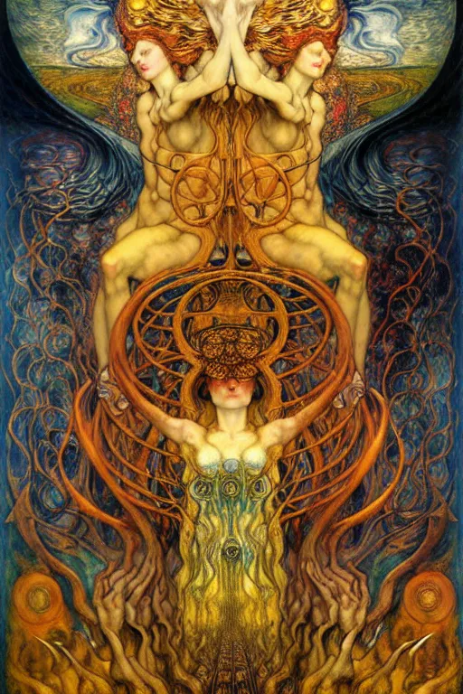 Image similar to Divine Chaos Engine by Karol Bak, Jean Delville, William Blake, Gustav Klimt, and Vincent Van Gogh, symbolist, visionary