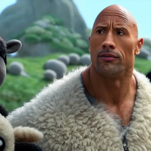 Prompt: dwayne johnson as character on shawn the sheep movie