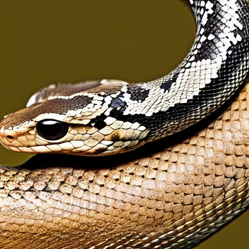 Prompt: hyper realistic photo of a very short snake with a snake head, long shot, very accurate coherent image, natural geographic, award-winning shot
