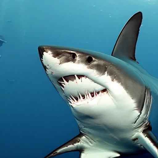 Image similar to Great white shark brushing its teeth