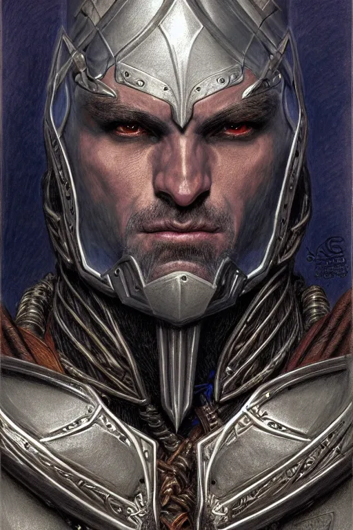 Image similar to head and shoulders portrait of an eldrich knight, drow, dark elf, shadar kai, breastplate, magical, male, high fantasy, d & d, by donato giancola, face details, extremely detailed, digital illustration