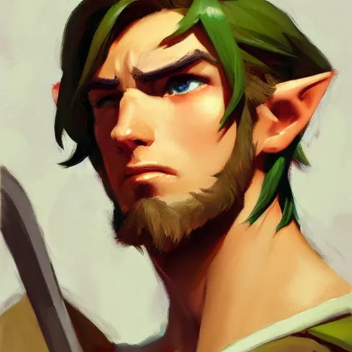 Prompt: greg manchess handsome portrait painting of young link in the legend of zelda as overwatch character, medium shot, asymmetrical, profile picture, organic painting, sunny day, matte painting, bold shapes, hard edges, street art, trending on artstation, by huang guangjian and gil elvgren and sachin teng