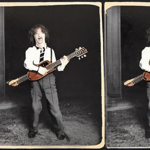 Image similar to stereograph of angus young on guitar wearing school boy outfit