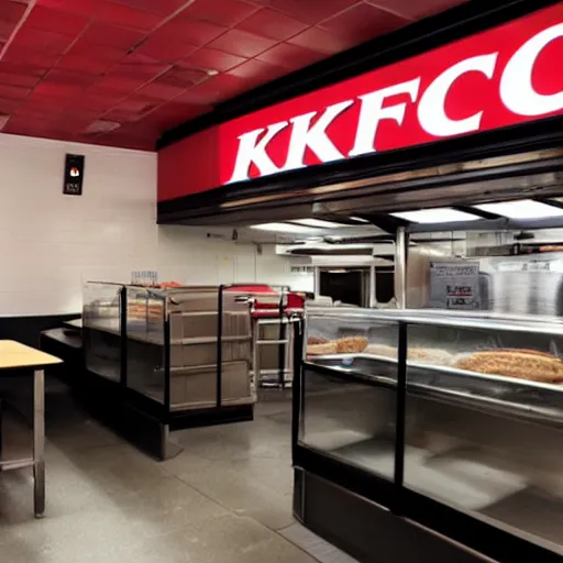 Prompt: the kfc backrooms liminal space, the caretaker