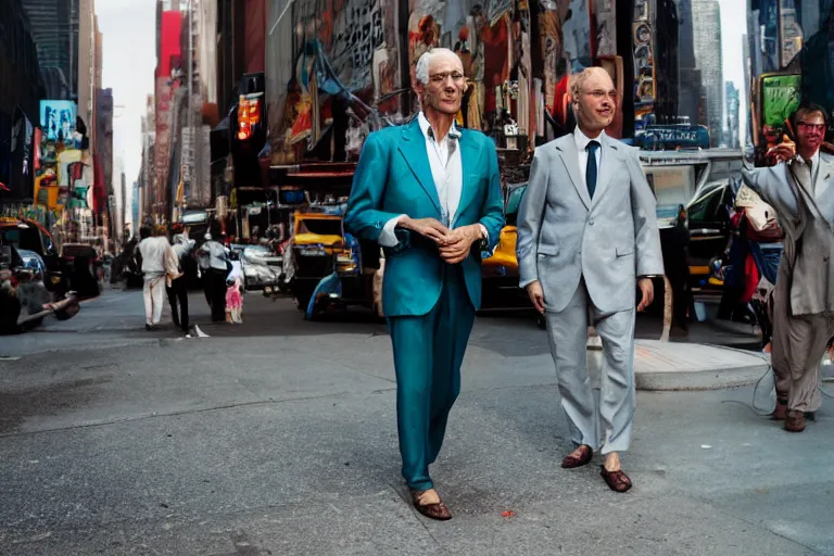 Image similar to Space men in suits without arms in bright colors walk the streets of new york, among us, natural light, sharp, detailed face, magazine, press, photo, Steve McCurry, David Lazar, Canon, Nikon, focus