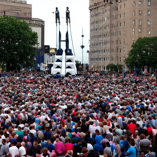 Prompt: huge crowd praying a single big Dalek