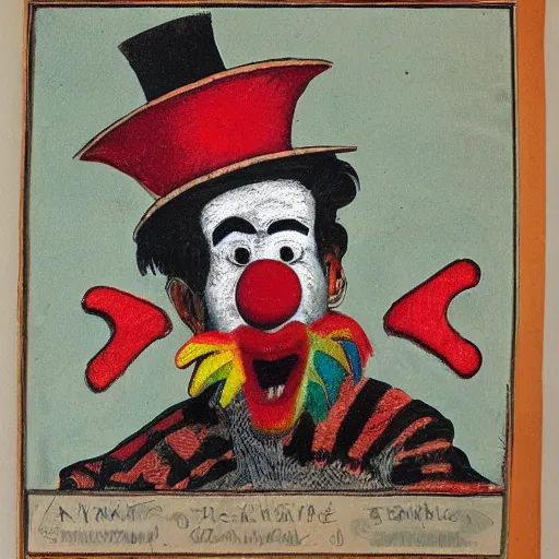 Image similar to A clown, in the style of Antonio Berni, highly detailed