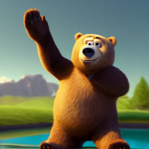 Prompt: a bear as a pixar character, 8 k