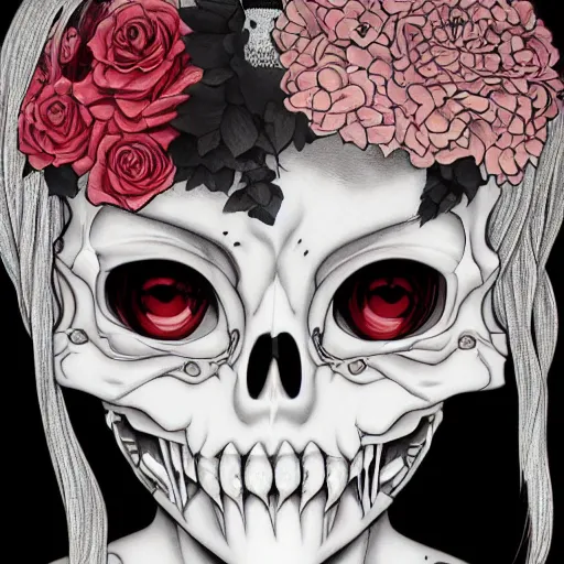 Image similar to anime portrait of a girl skull face detailed highres 4k by Trevor Brown and James Jean pop art nouveau