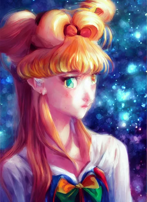 Image similar to by WLOP, By Sailor Moon, pretty face