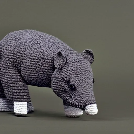 Prompt: a crocheted tapir, 1 9 8 0 s catalogue photo