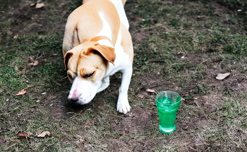 Prompt: a dog drinking water