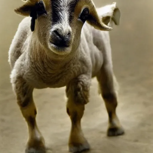 Prompt: lamb and goat fused as one, scientific photo, scary photo, high detail