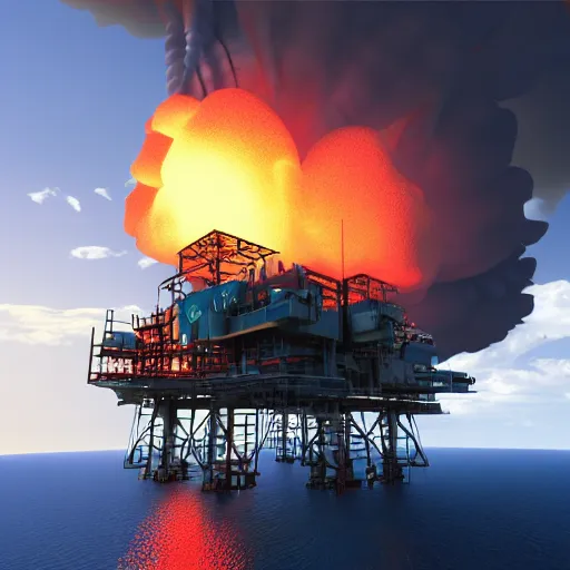 Image similar to oil platform, huge explosion with, vray, pathtracing