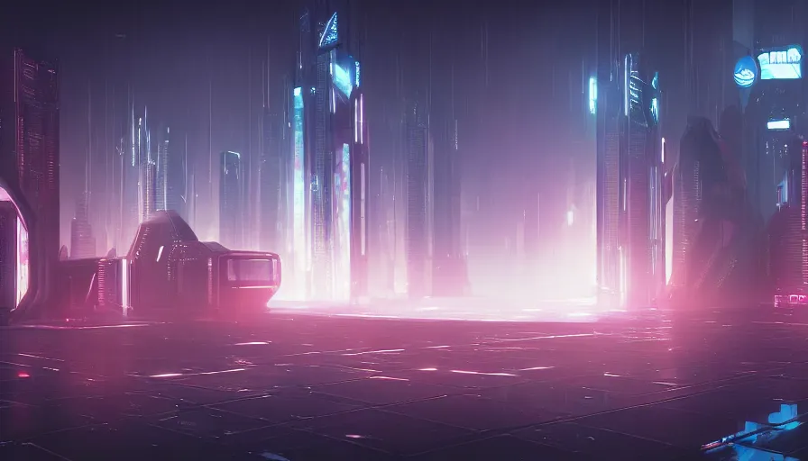 Prompt: concept art of a futuristic dark cyberpunk distopia with reflections, rendering in octane and redshift