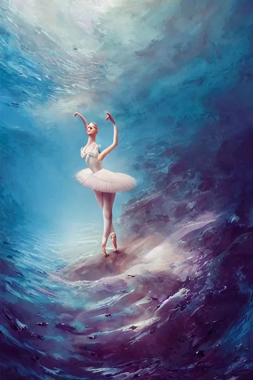 Image similar to stunningly beautiful, ballerina at the bottom of the great barrier reef, smooth, focus, highly detailed, hyper realistic, dramatic lighting, intricate, concept art, art by wlop