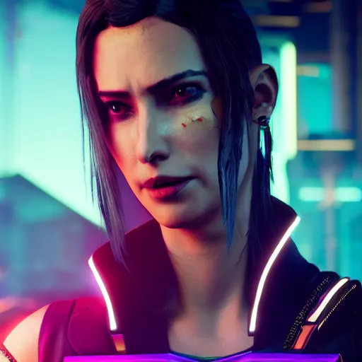 Image similar to female V from Cyberpunk 2077 wearing spiked black collar around neck, realistic, art, beautiful, 4K, HD, collar, choker, collar, choker,