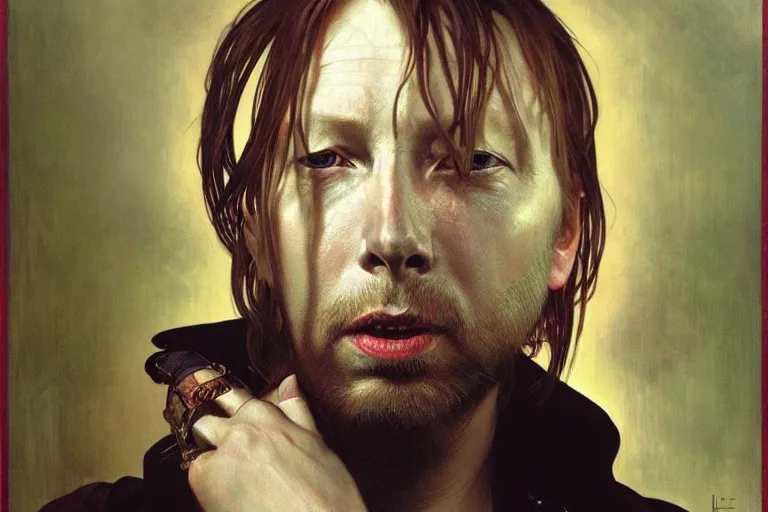 Prompt: hyper realistic portrait of wider faced thom singer songwriter yorke, by lee bermejo, alphonse mucha and greg rutkowski